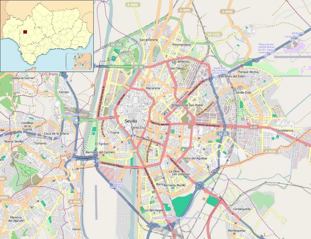 kort over Sevilla spanien kvarterer