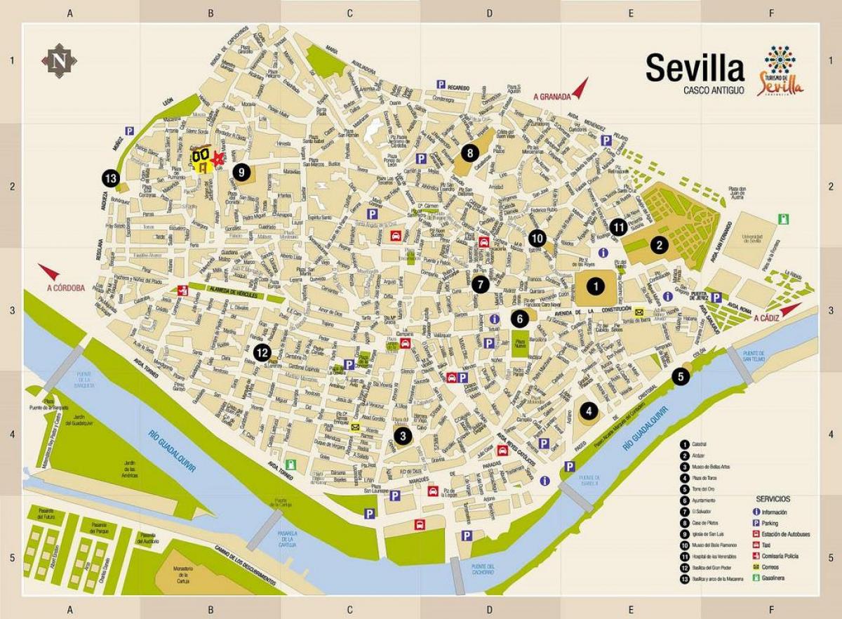kort over plaza de armas i Sevilla 