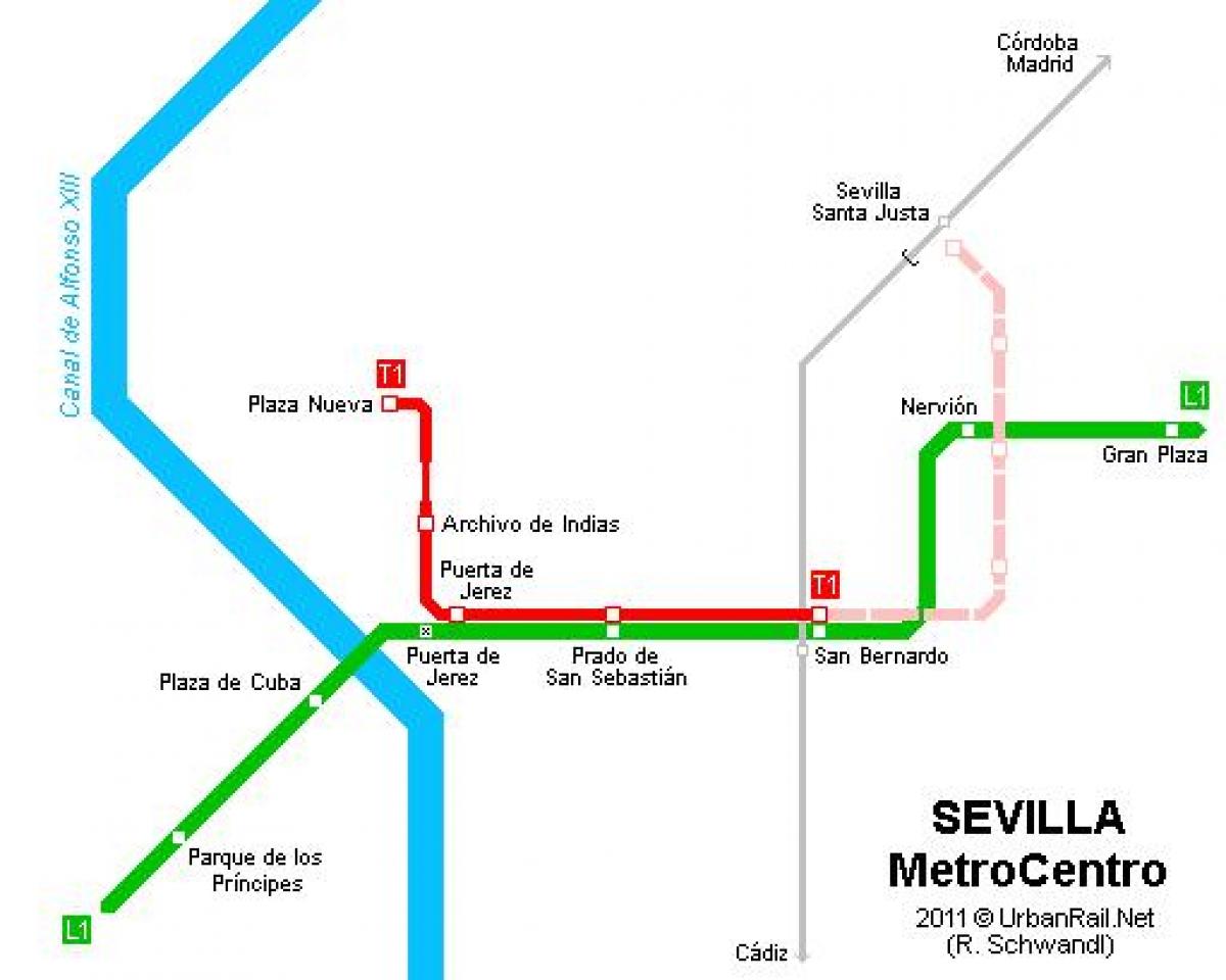 kort over Sevilla sporvogn