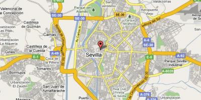 Barrio de santa cruz i Sevilla kort